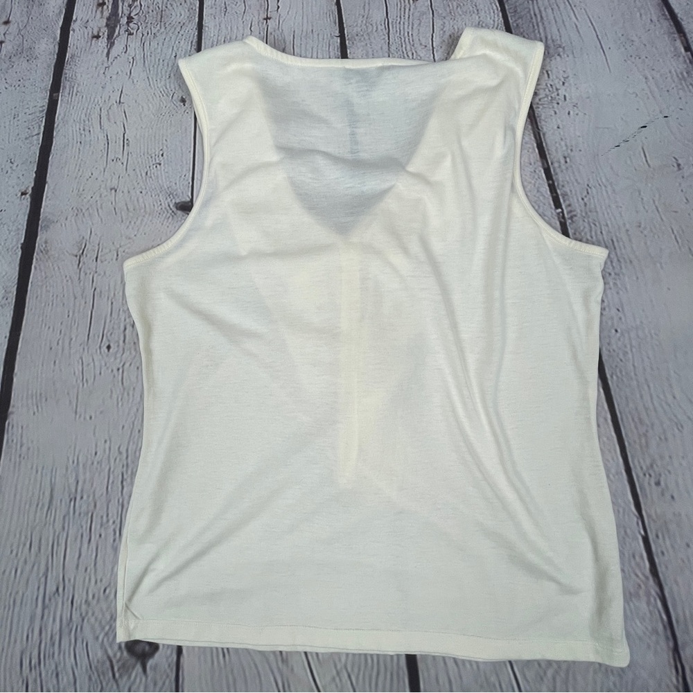 TALBOTS women's soft beige pleated ruffled neckline tank top, size L Petite - Picture 6 of 10